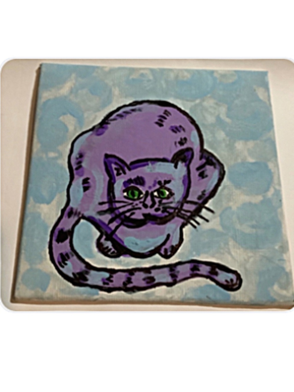 Blue and Purple Kitty - Warhol Inspired Cat Painting - Miniature - Cat Lovers